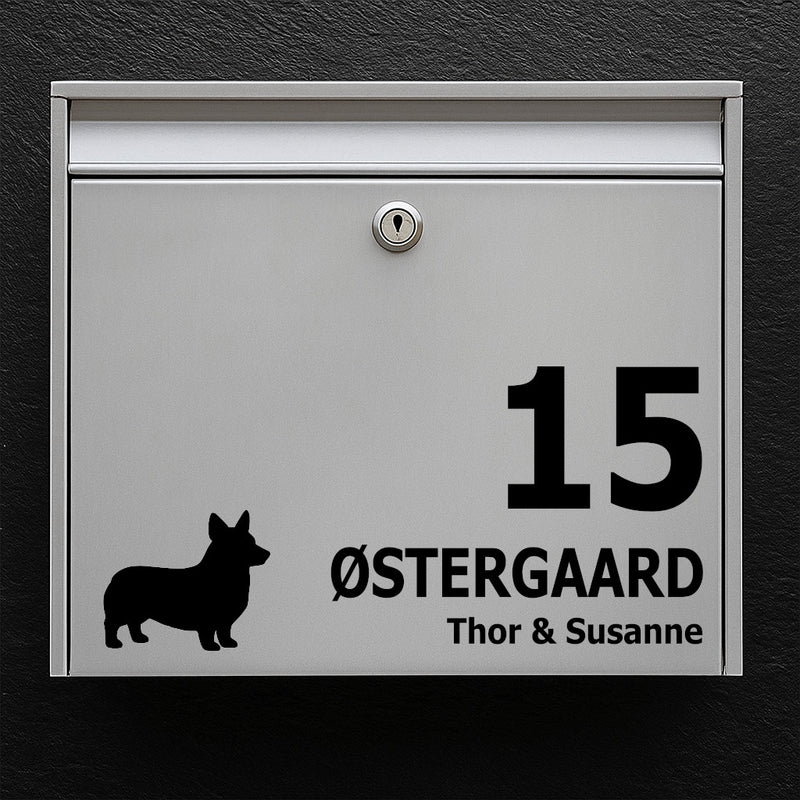Corgi Silhouette Mailbox Sticker - Personalized Name Sign and House Number - Weatherproof Vinyl