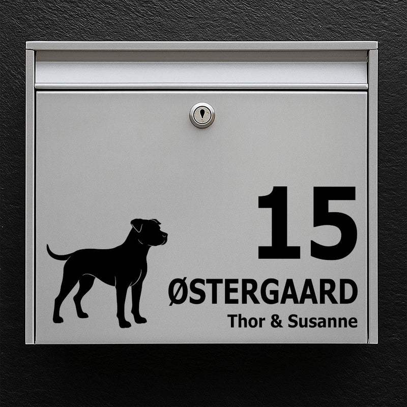 Mailbox nameplate - Spanish bulldog silhouette motif - custom name and number - outdoor quality