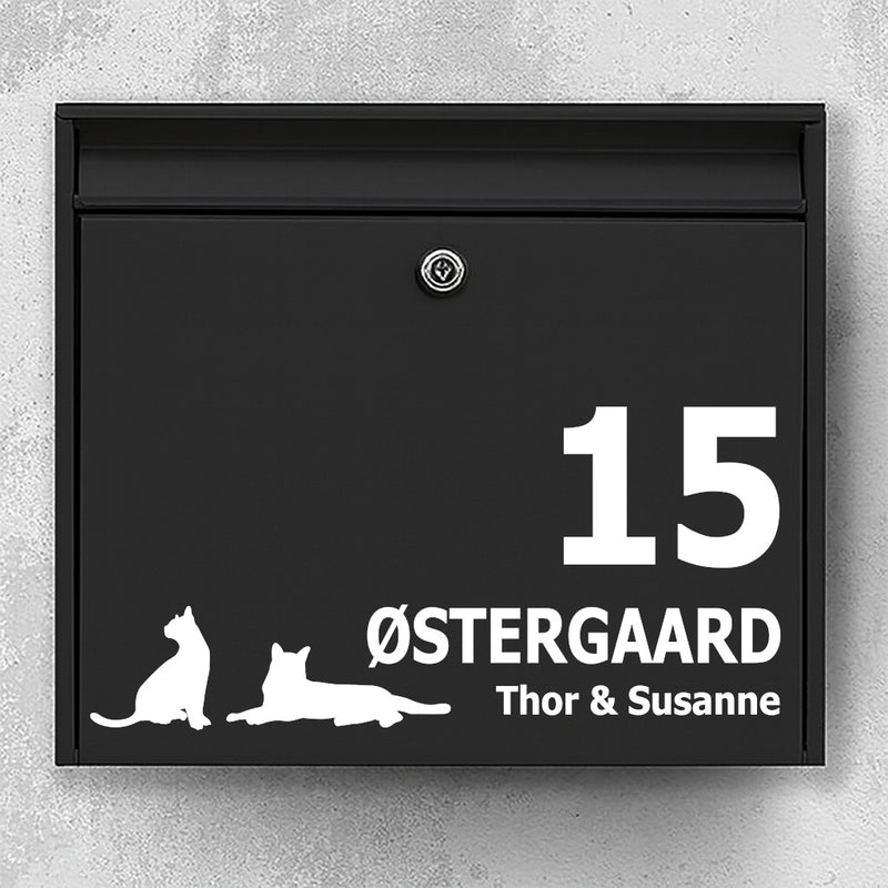 Mailbox sticker with two cats in silhouette - personalized nameplate and house number - weatherproof vinyl