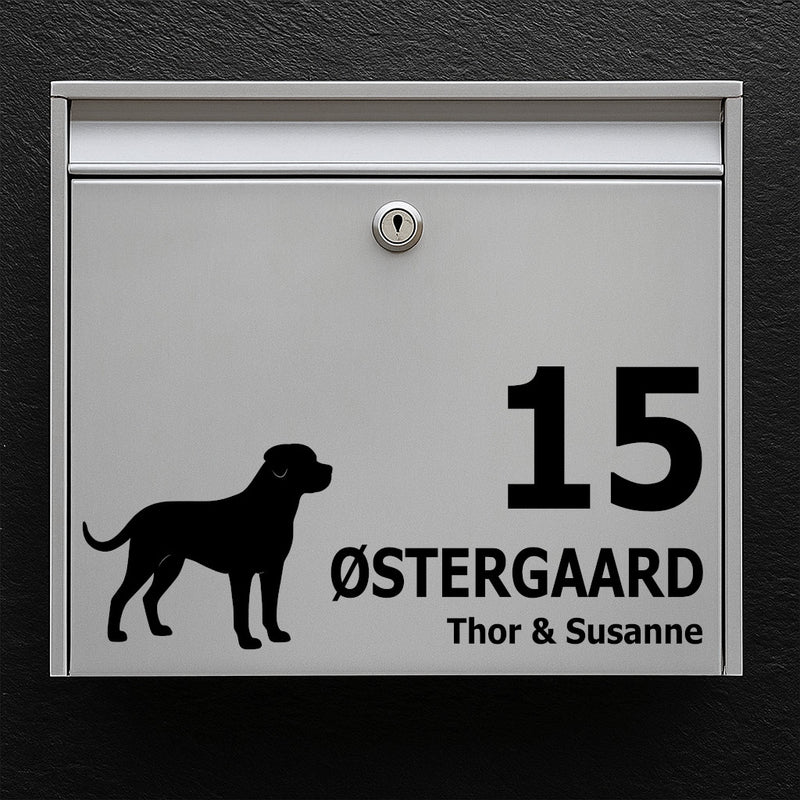 Name plate for mailbox - dog motif: rottweiler - personal label with clear typography
