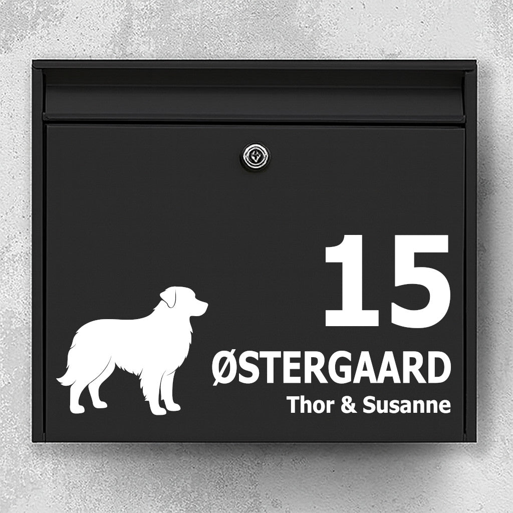 Mailbox sticker - Australian Shepherd dog - custom name + house number - easy installation