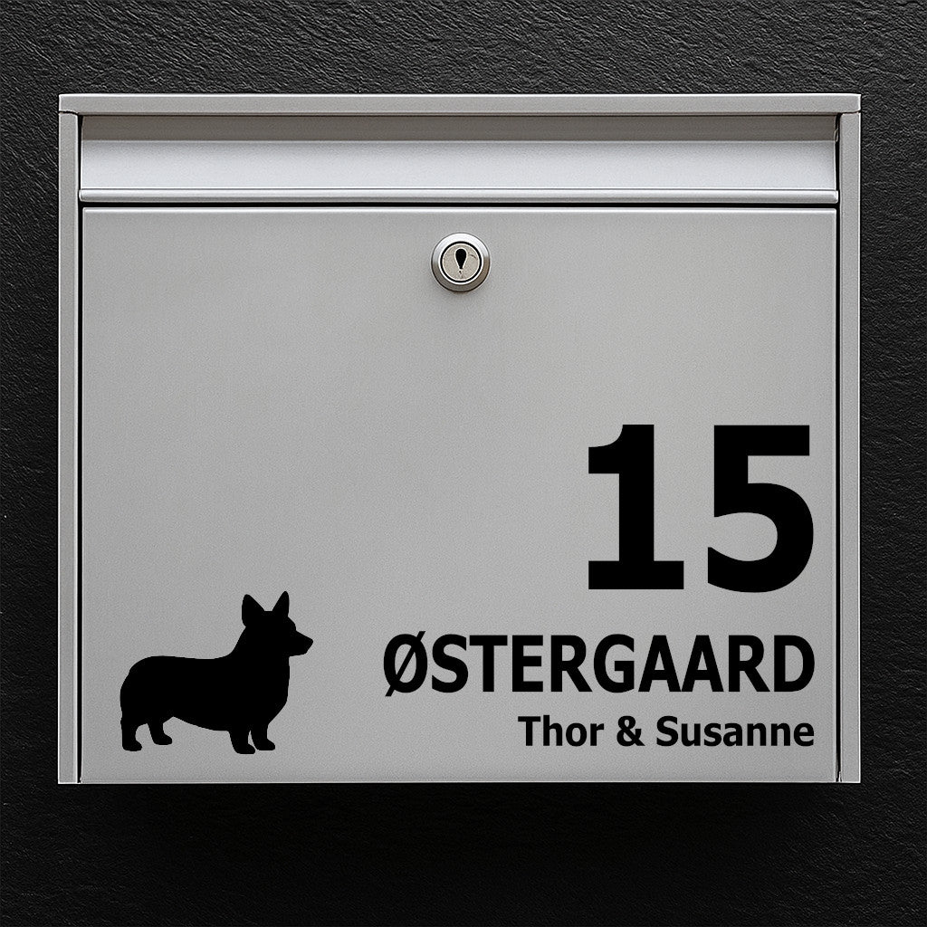 Corgi Silhouette Mailbox Sticker - Personalized Name Sign and House Number - Weatherproof Vinyl