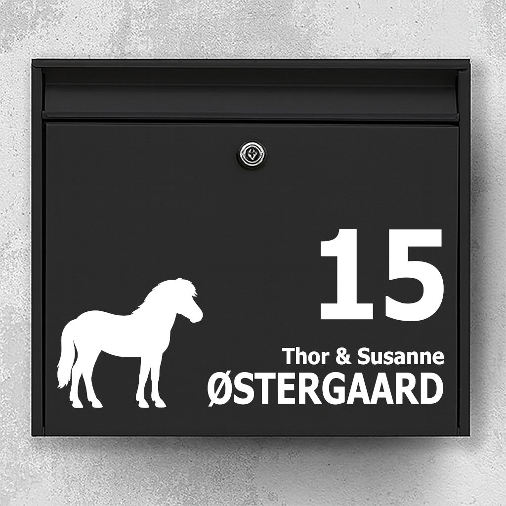 Icelandic Horse Silhouette Mailbox Sticker - Custom Name Sign and House Number - Weatherproof Outdoor Vinyl