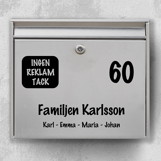 Mailbox Name Sign - Rounded Icon with "No Ads, Please", Clear Number and Line for Family Names - Sturdy Outdoor Sticker