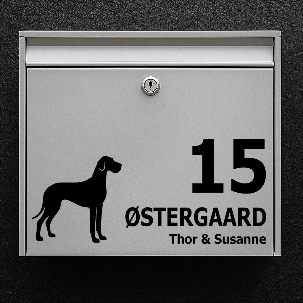 Nameplate/label for mailbox - Great Dane motif - customize names and house number - robust outdoor quality