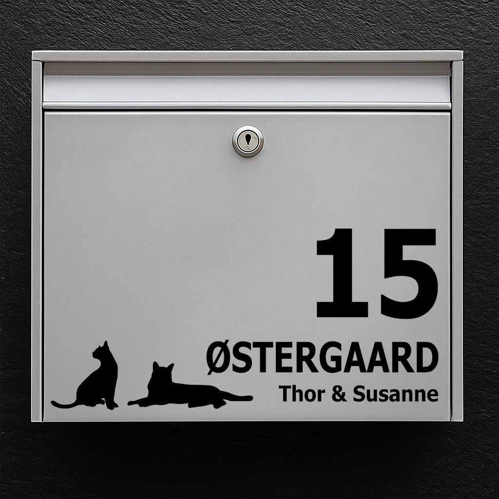 Name sign for mailbox - motif with cat couple - customize name and house number - robust outdoor sticker
