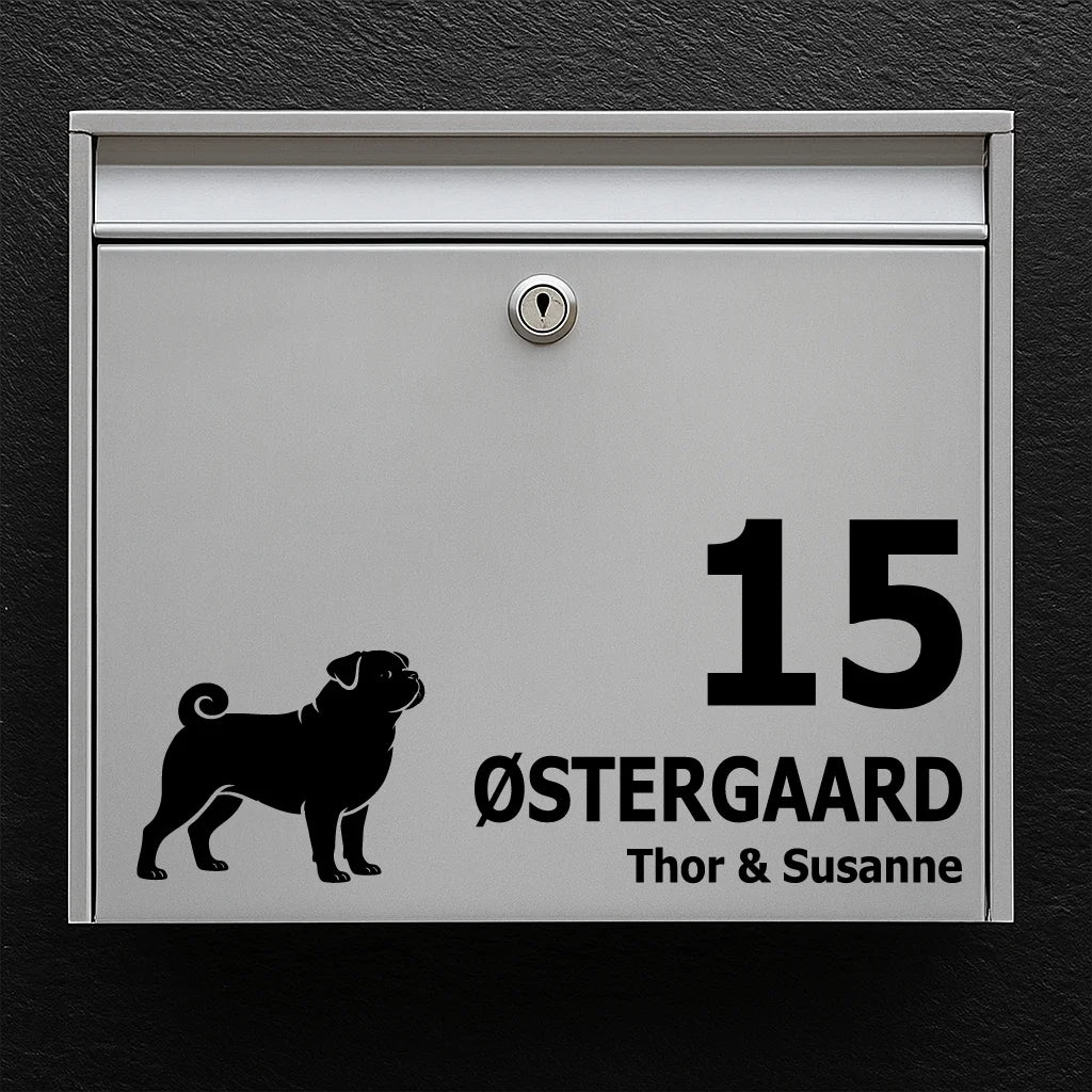 Brievenbussticker met Mops (Pug)