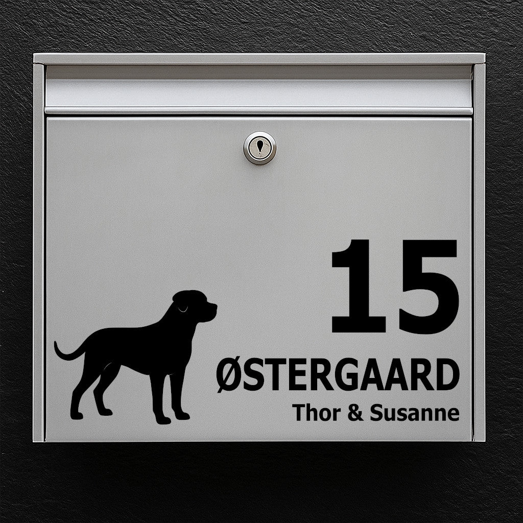 Name plate for mailbox - dog motif: rottweiler - personal label with clear typography