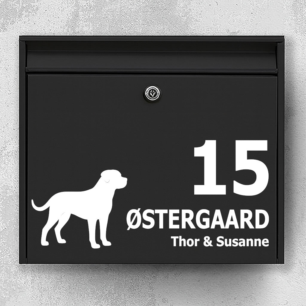 Mailbox sticker with Rottweiler in silhouette - customize name and house number - durable outdoor vinyl